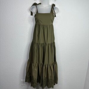 Jason Wu Dress Womens XS Green Embroidered Tiered Peasant Boho Lined Summer Maxi